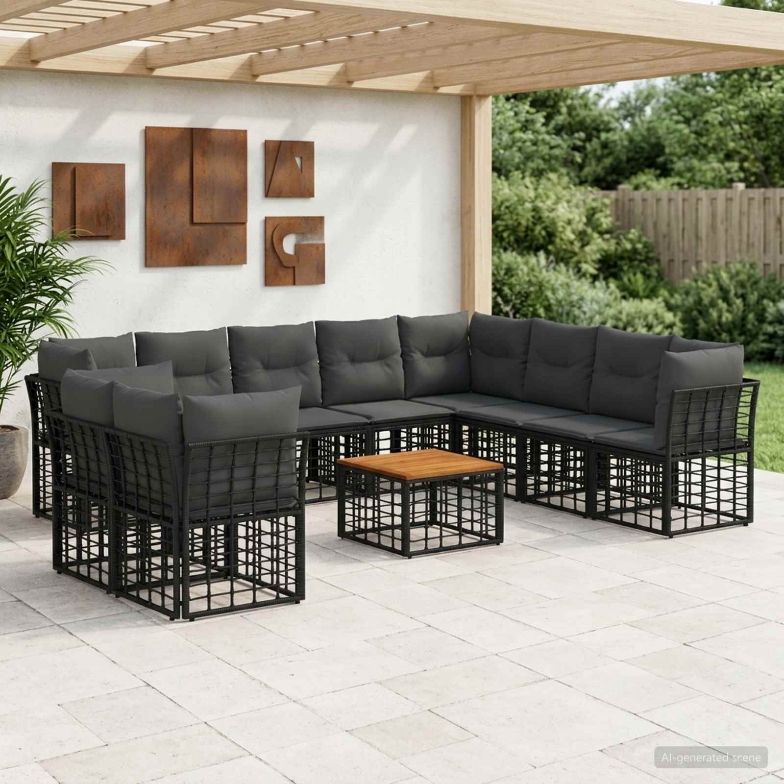 Outdoor-Sofagarnitur 11 pcs Schwarz und Dunkelgrau Polyester