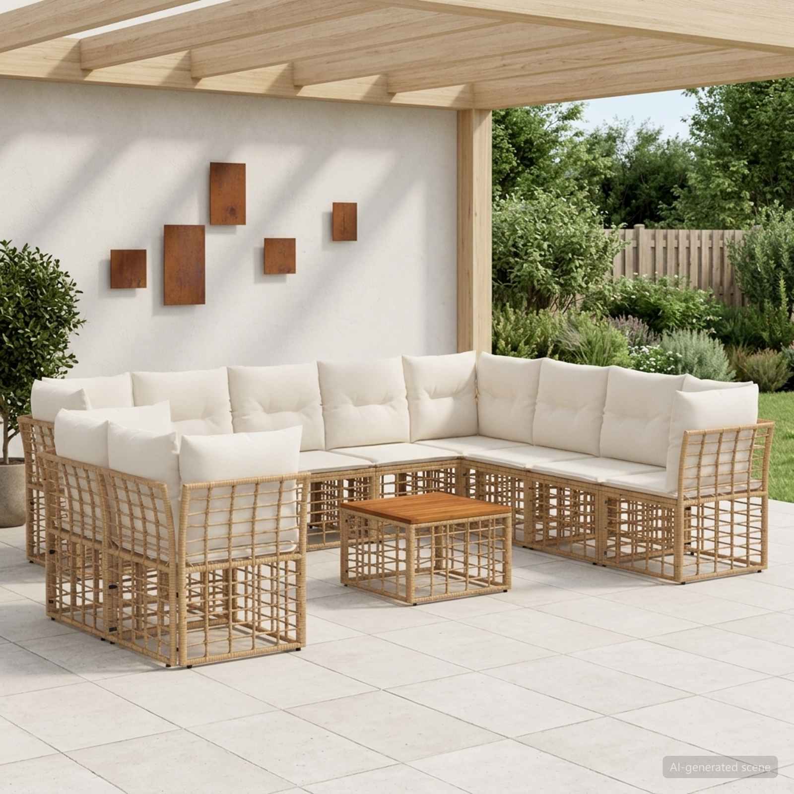 Outdoor-Sofagarnitur 11 pcs Natürlich und Cremweiß Polyester