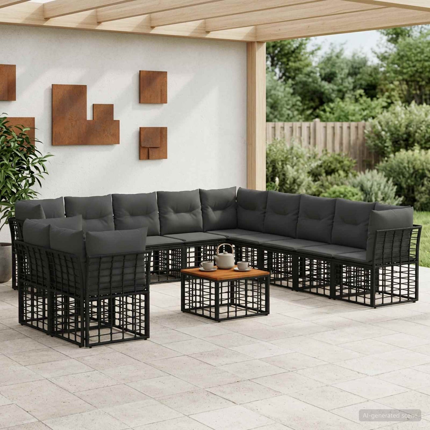 Outdoor-Sofagarnitur 12 pcs Schwarz und Dunkelgrau Polyester