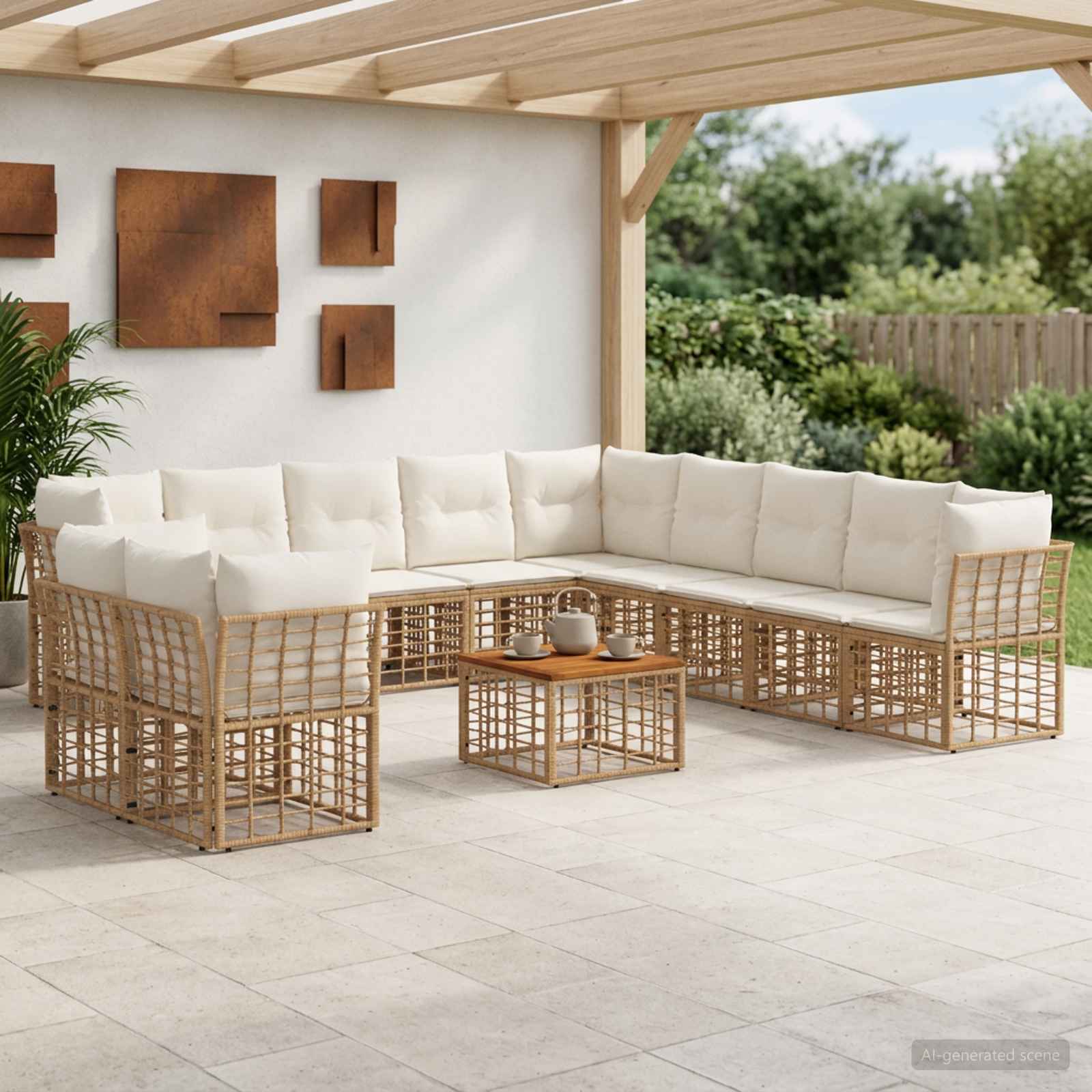 Outdoor-Sofagarnitur 12 pcs Natürlich und Cremweiß Polyester