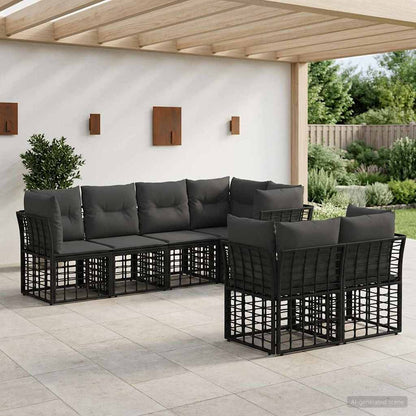 Outdoor-Sofagarnitur 7 stk. Schwarz Polyester
