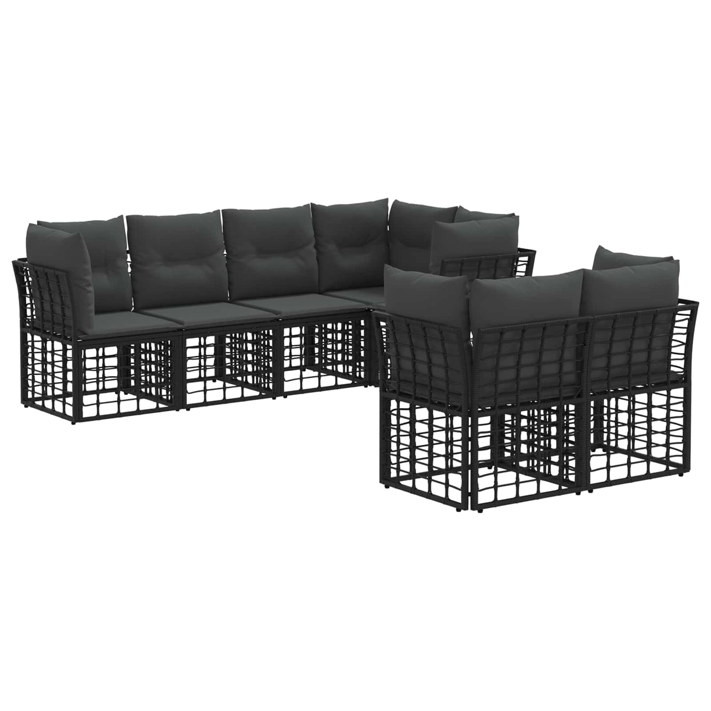 Outdoor-Sofagarnitur mit Kissen 7 pcs Schwarz Polyester