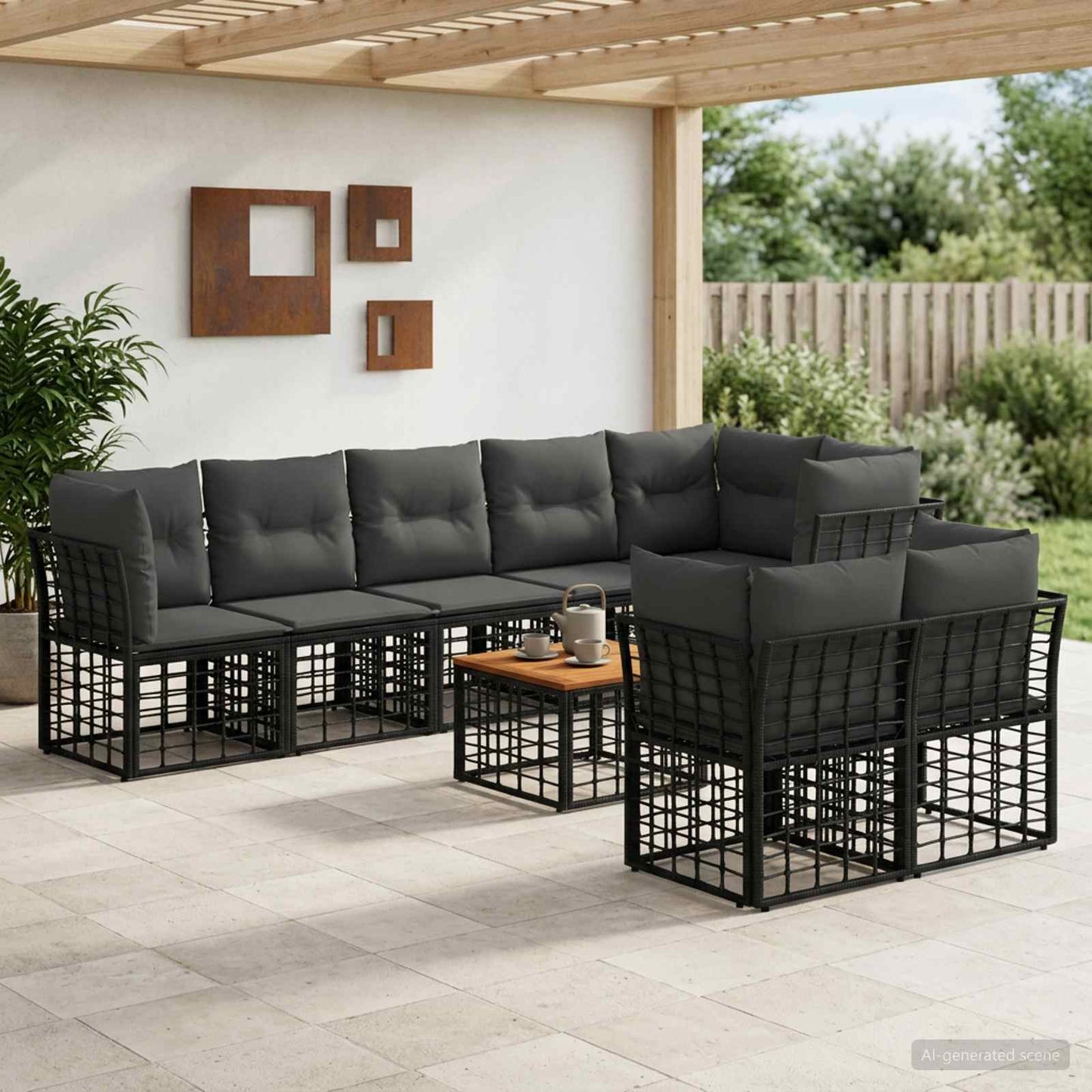 Outdoor-Sofagarnitur 9 pcs Schwarz und Dunkelgrau Polyester