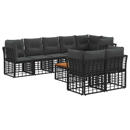 Outdoor-Sofagarnitur 9 stk. Schwarz und Dunkelgrau Polyester