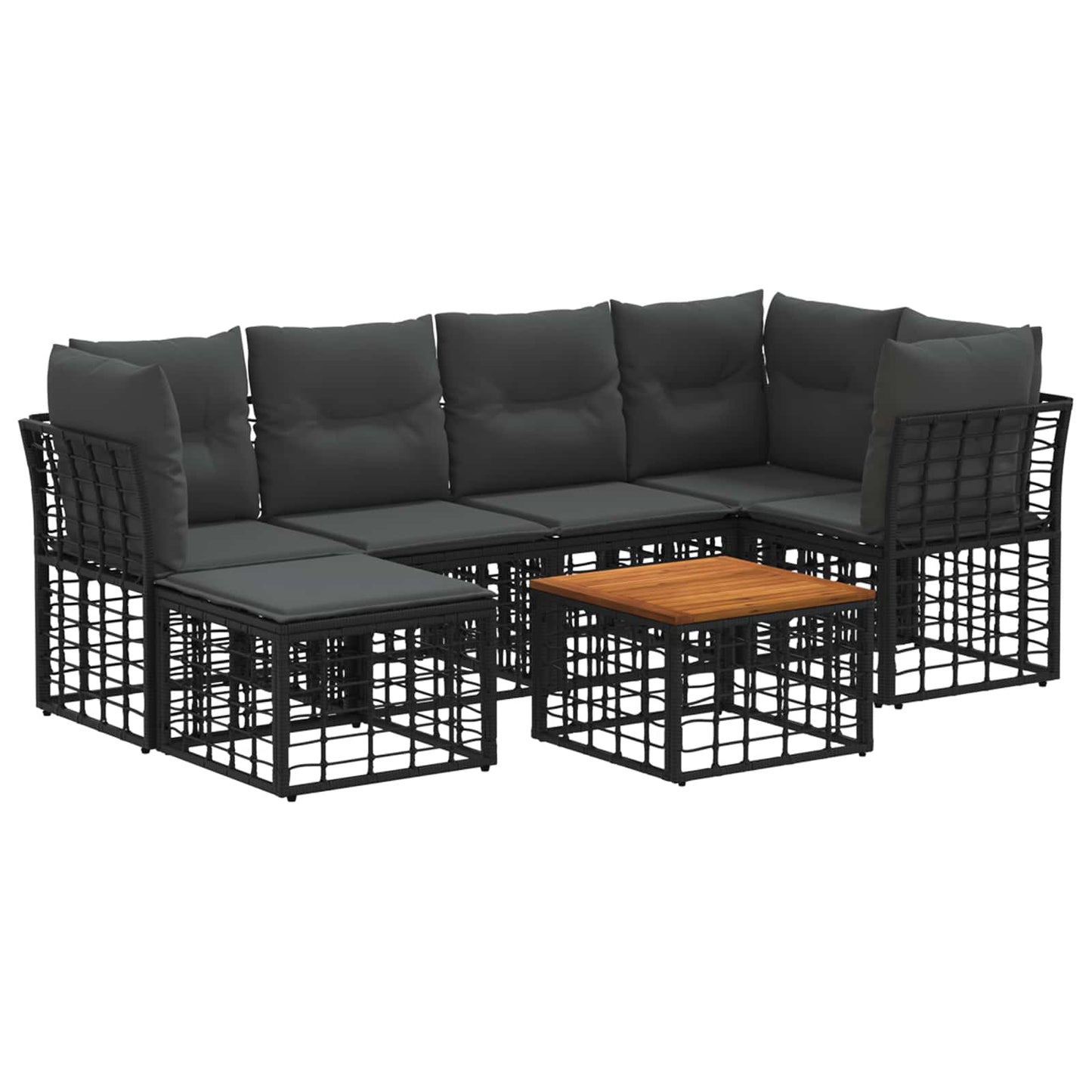 Outdoor-Sofagarnitur 7 stk. Schwarz und Dunkelgrau Polyester
