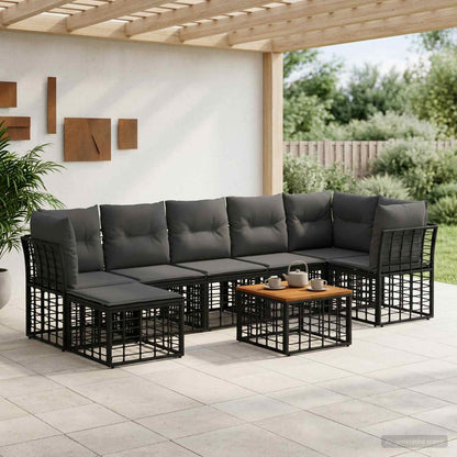 Outdoor-Sofagarnitur 8 stk. Schwarz und Dunkelgrau Polyester