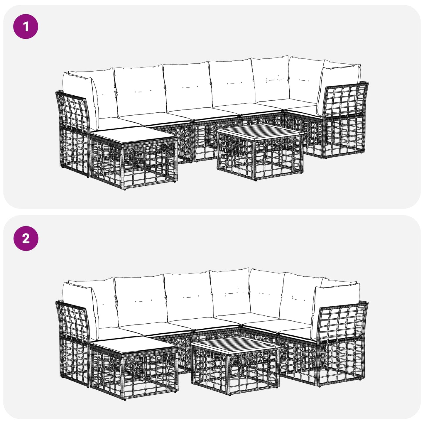 Outdoor-Sofagarnitur 8 stk. Schwarz und Dunkelgrau Polyester