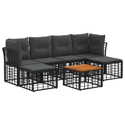 Outdoor-Sofagarnitur 7 stk. Schwarz und Dunkelgrau Polyester