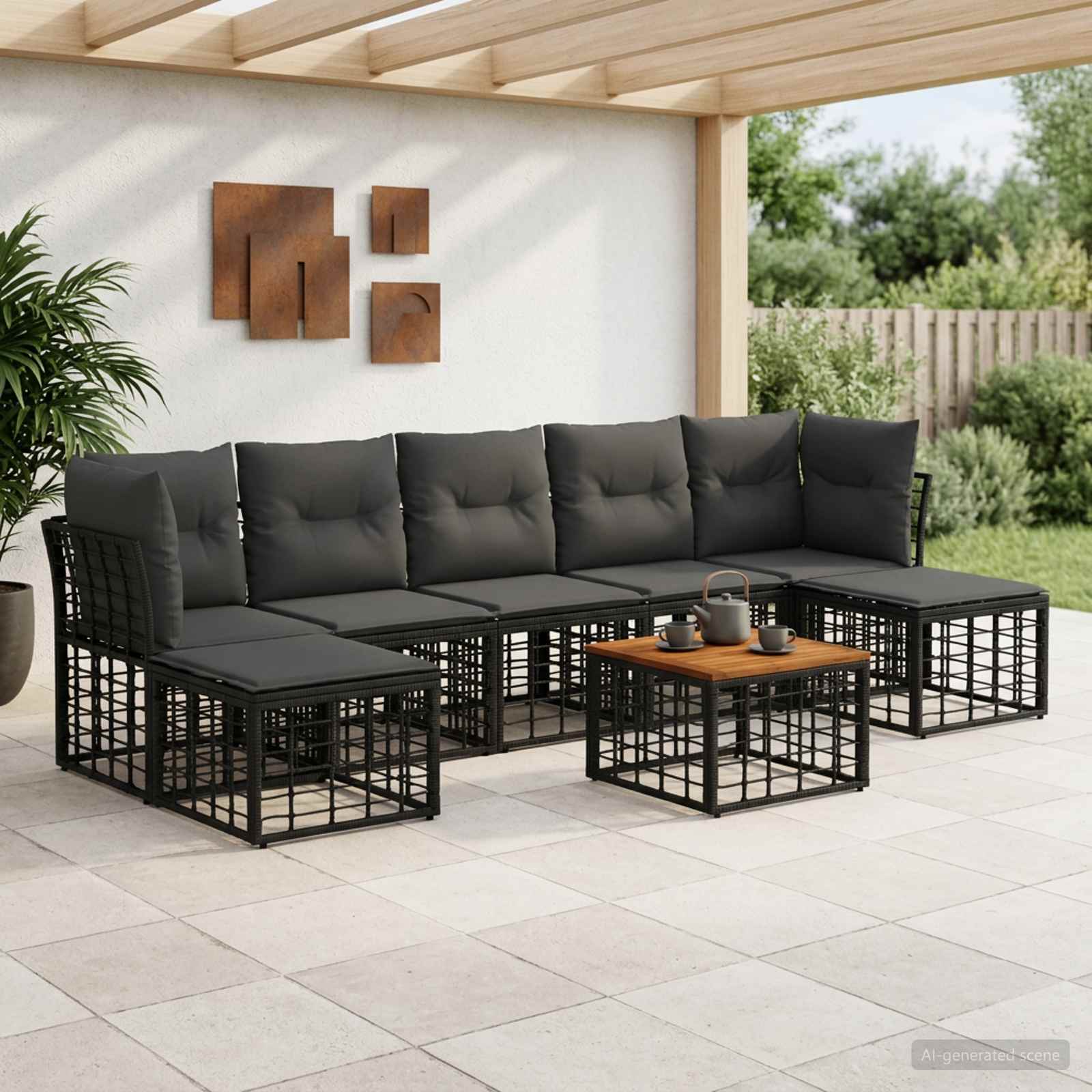 Outdoor-Sofagarnitur 8 pcs Schwarz und Dunkelgrau Polyester