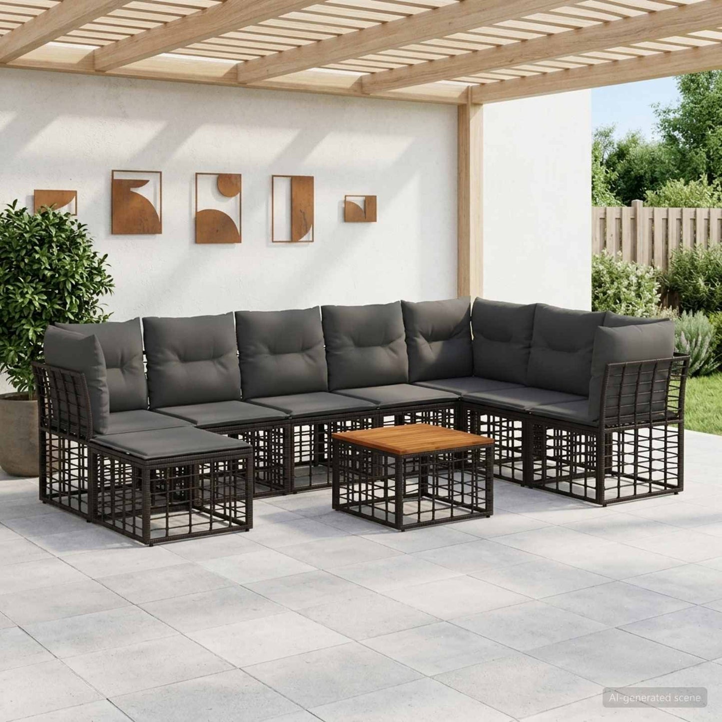Outdoor-Sofagarnitur 9 stk. Schwarz und Dunkelgrau Polyester