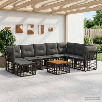 Outdoor-Sofagarnitur 9 stk. Schwarz und Dunkelgrau Polyester