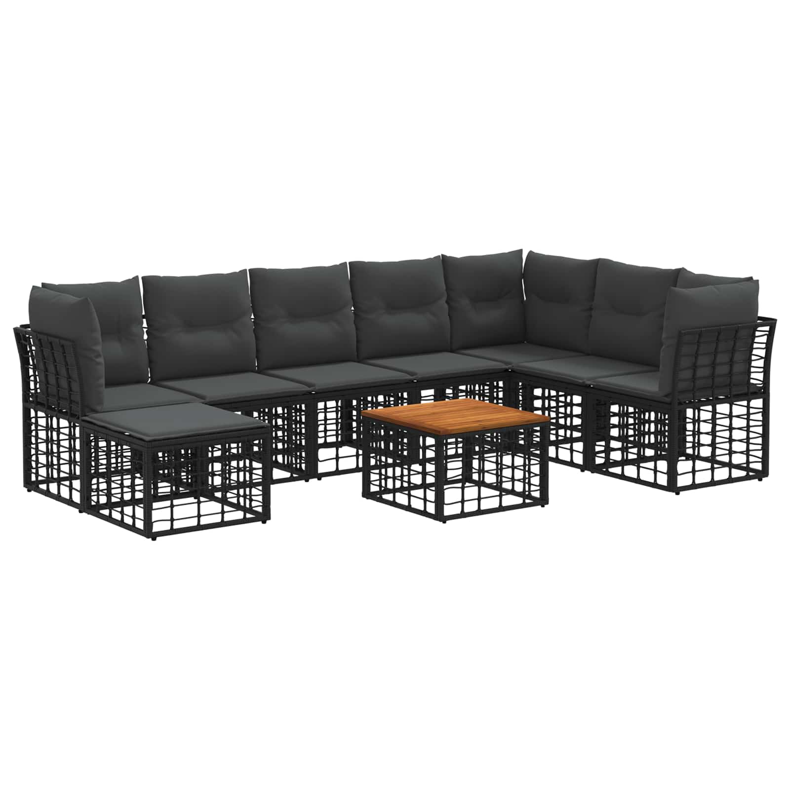 Outdoor-Sofagarnitur 9 stk. Schwarz und Dunkelgrau Polyester