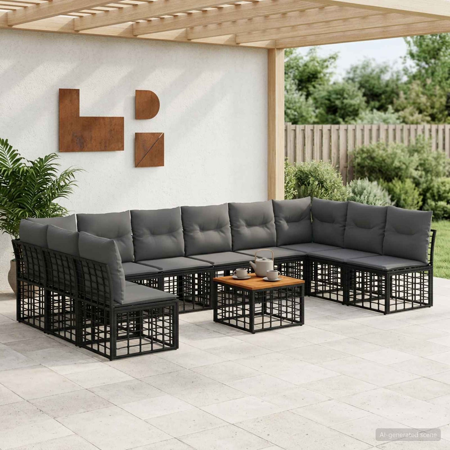 Outdoor-Sofagarnitur 11 pcs Schwarz und Dunkelgrau Polyester