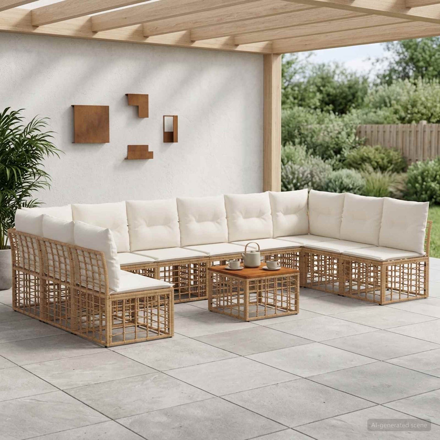 Outdoor-Sofagarnitur 11 pcs Natürlich und Cremweiß Polyester