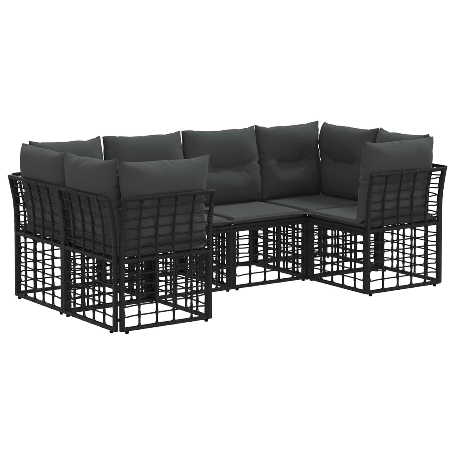 Outdoor-Sofagarnitur mit Kissen 6 pcs Schwarz Polyester