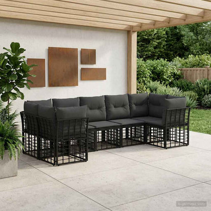 Outdoor-Sofagarnitur 7 stk. Schwarz und Dunkelgrau Polyester
