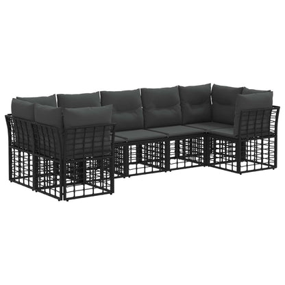 Outdoor-Sofagarnitur 7 stk. Schwarz und Dunkelgrau Polyester