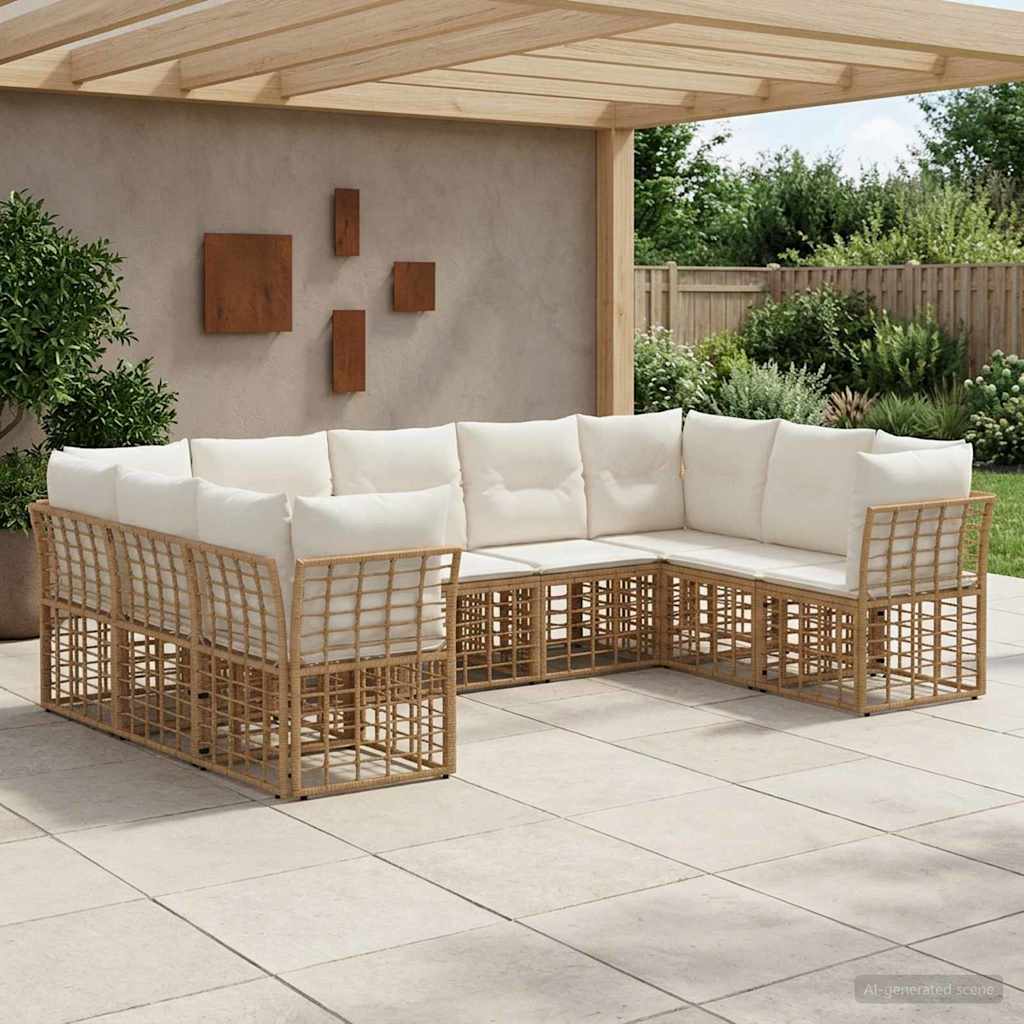 Outdoor-Sofagarnitur 9-Sitzer Natur und Cremeweiß Polyester