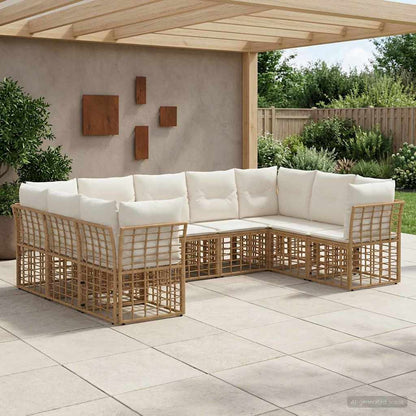 Outdoor-Sofagarnitur 9-Sitzer Natur und Cremeweiß Polyester