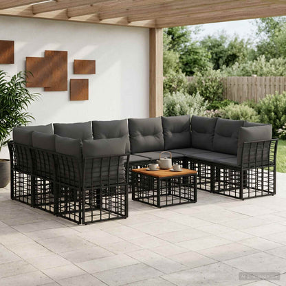 Outdoor-Sofagarnitur 10 stk. Schwarz und Dunkelgrau Polyester