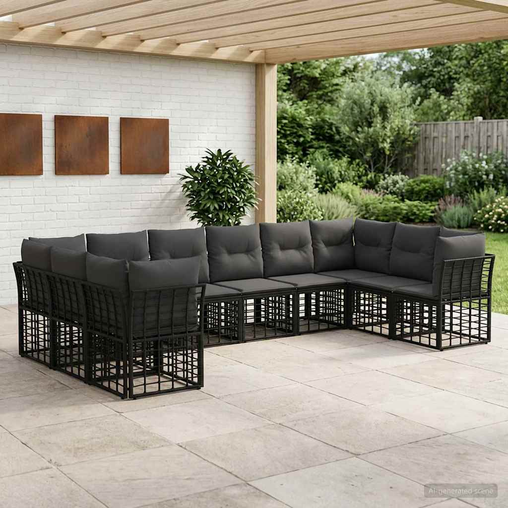 Outdoor-Sofagarnitur Schwarz und Dunkelgrau Polyester