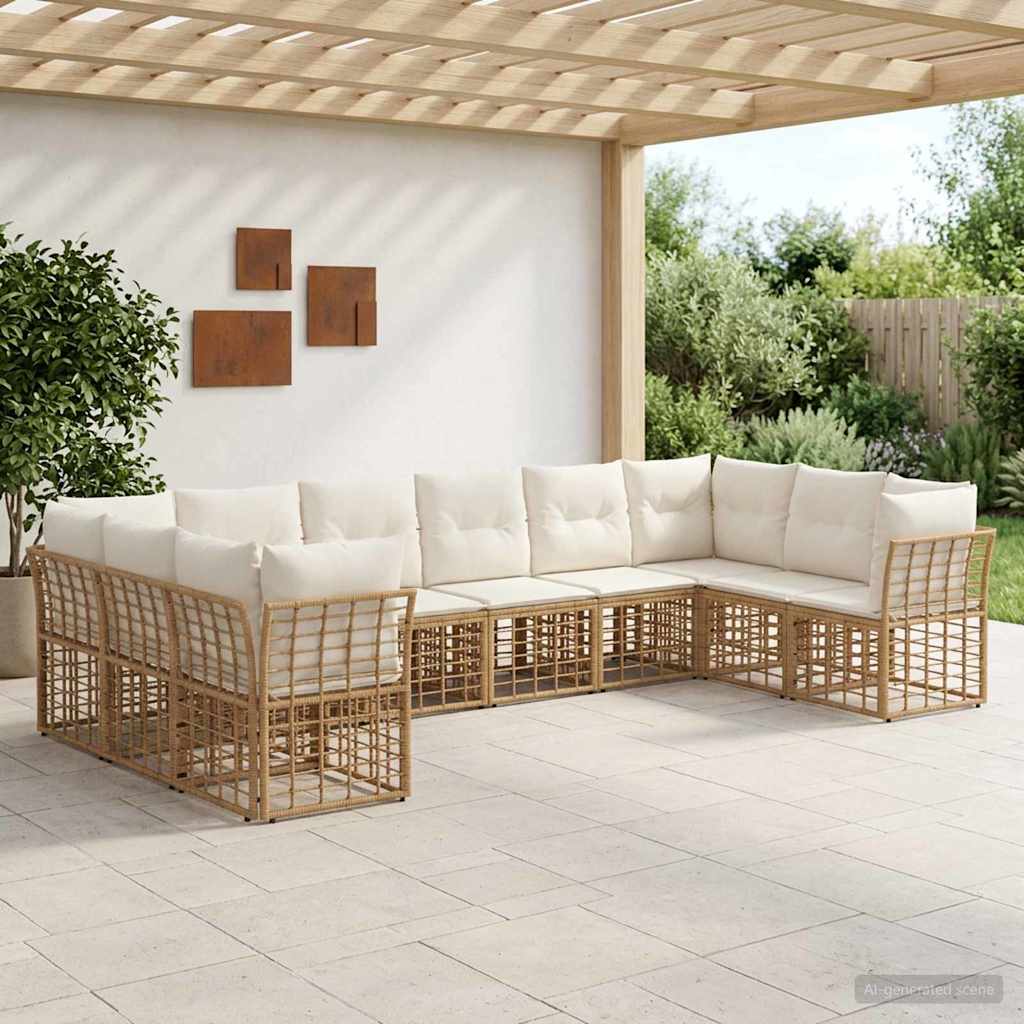 Outdoor-Sofagarnitur 10-Sitzer Natur und Cremeweiß Polyester