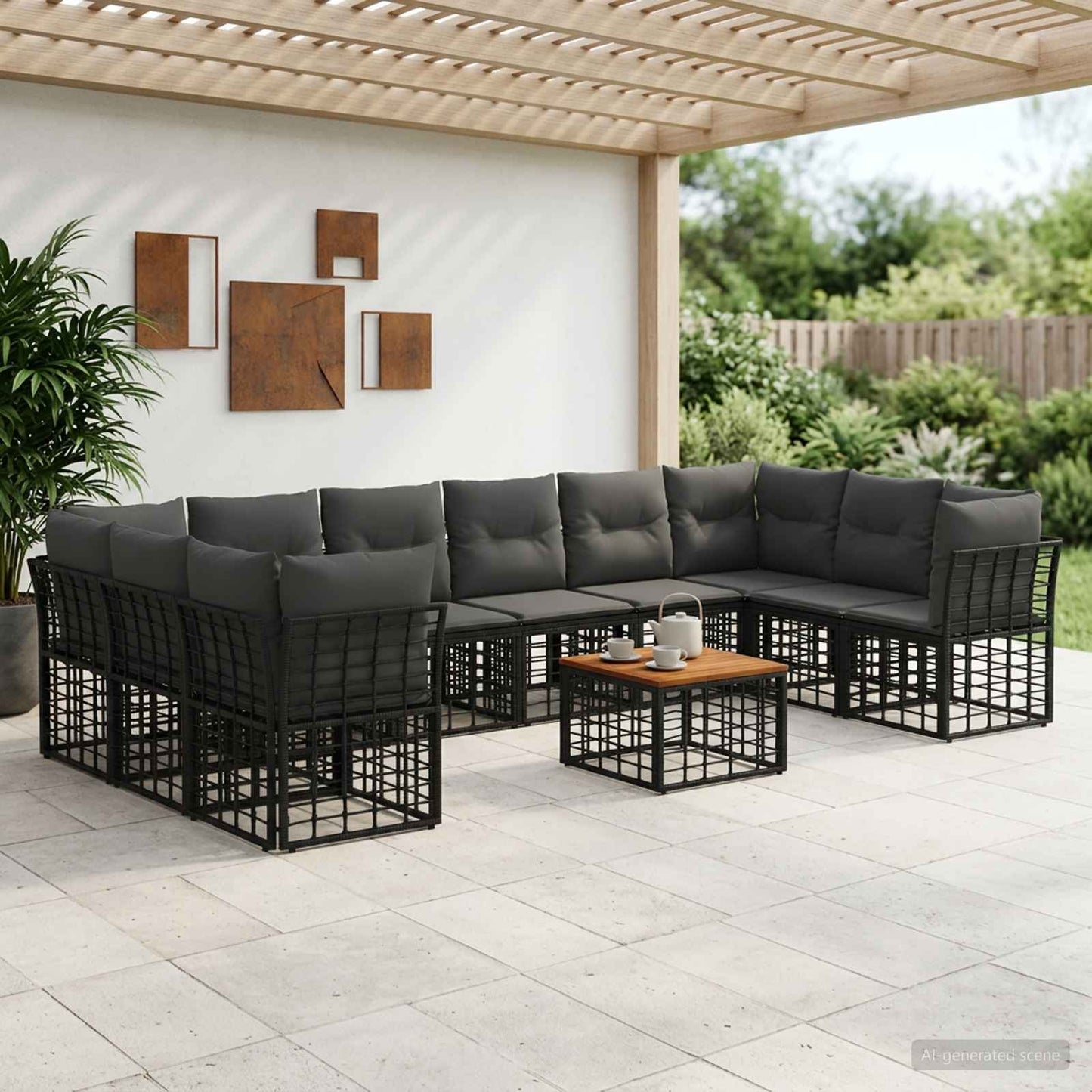 Outdoor-Sofagarnitur 11 pcs Schwarz und Dunkelgrau Polyester