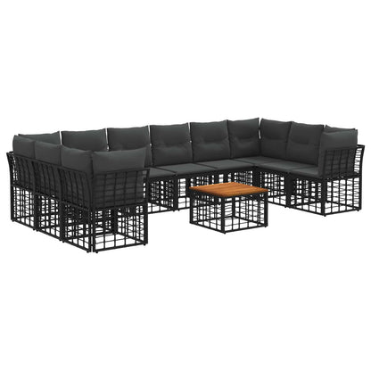 Outdoor-Sofagarnitur 11 stk. Schwarz und Dunkelgrau Polyester