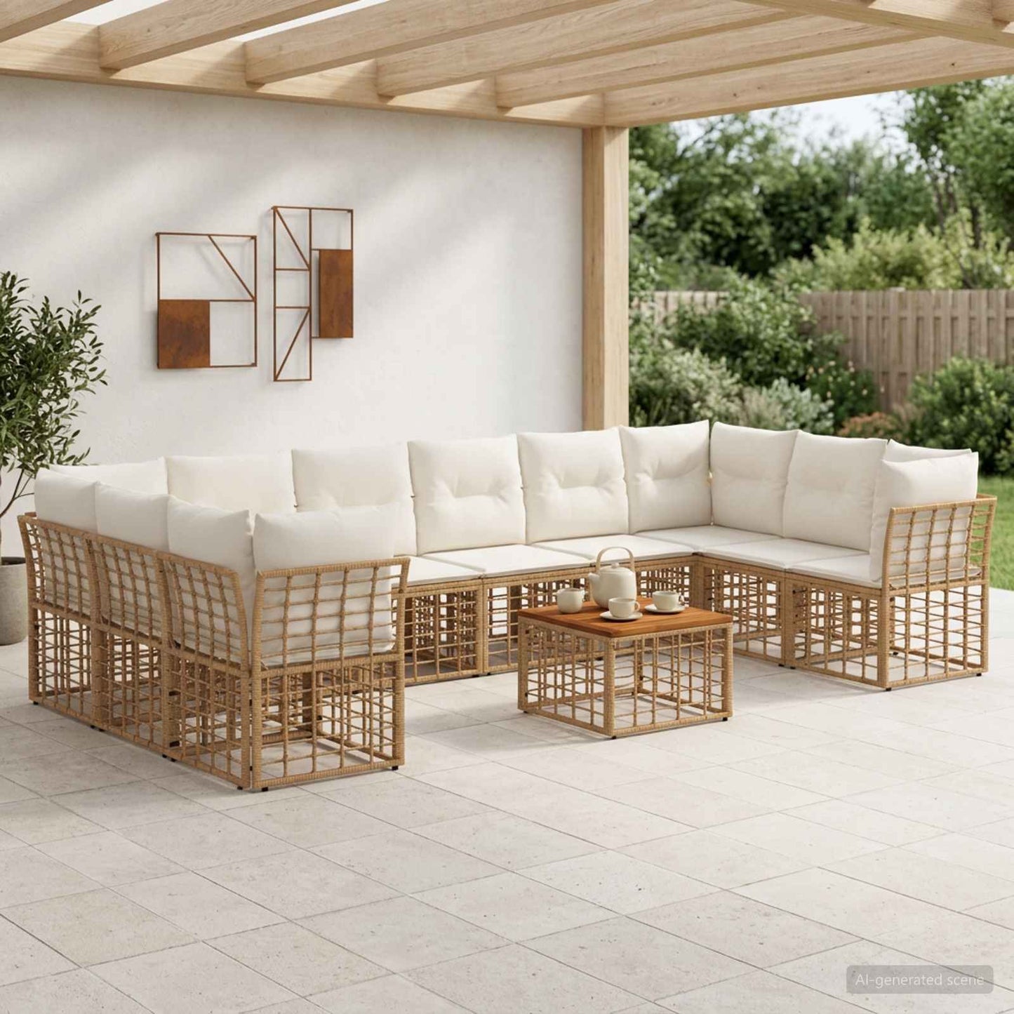 Outdoor-Sofagarnitur 11 pcs Natürlich und Cremweiß Polyester