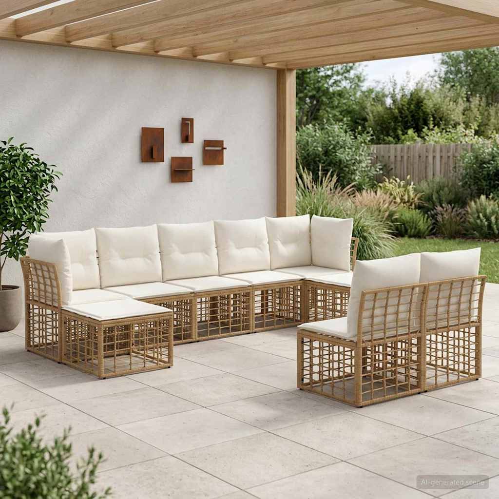 Outdoor-Sofagarnitur 9-Sitzer Natur und Cremeweiß Polyester