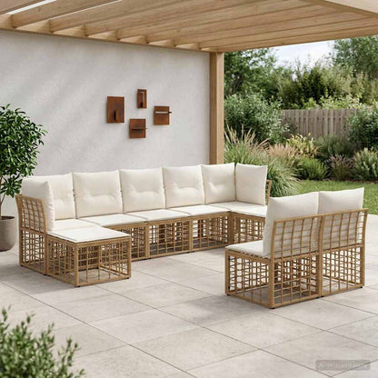 Outdoor-Sofagarnitur 9-Sitzer Natur und Cremeweiß Polyester