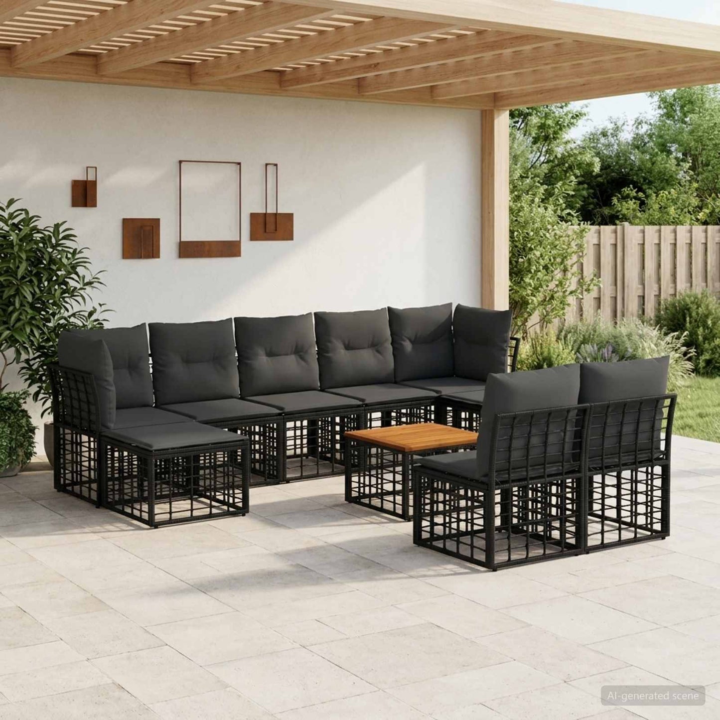 Outdoor-Sofagarnitur 10 pcs Schwarz und Dunkelgrau Polyester