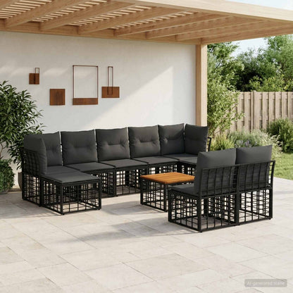 Outdoor-Sofagarnitur 10 stk. Schwarz und Dunkelgrau Polyester