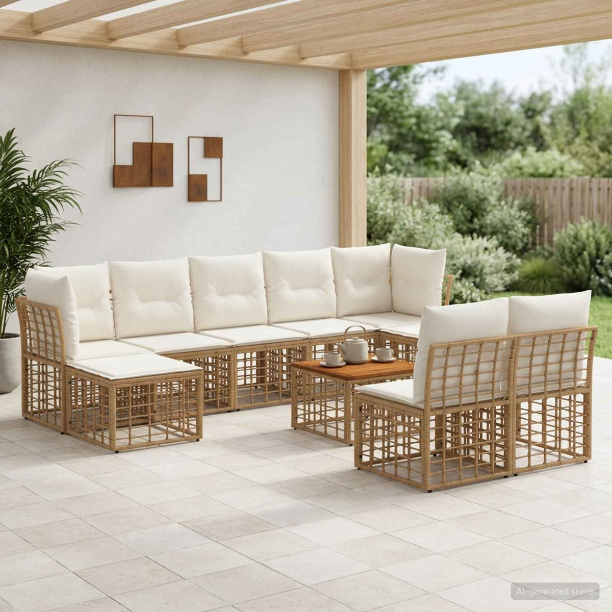 Outdoor-Sofagarnitur 10 stk. 9-Sitzer Natur und Cremeweiß