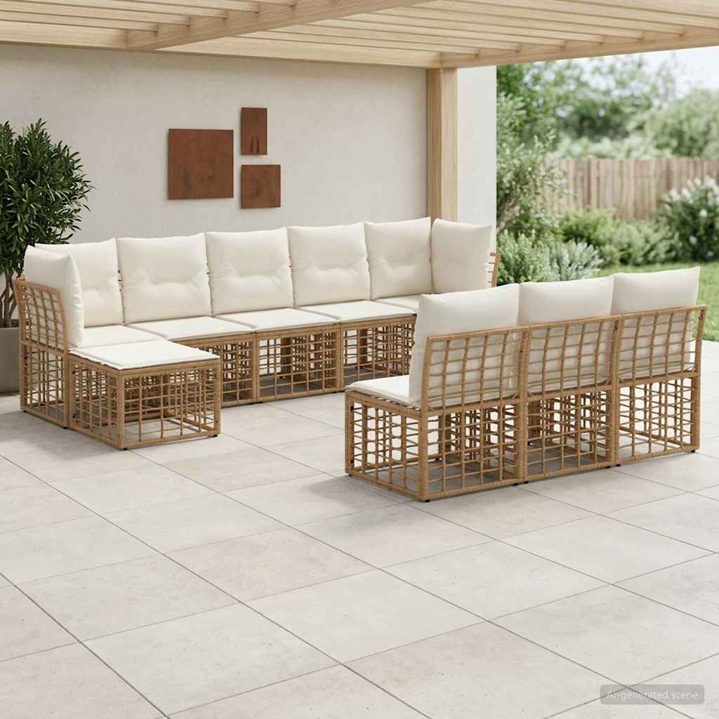 Outdoor-Sofagarnitur 10-Sitzer Natur und Cremeweiß Polyester