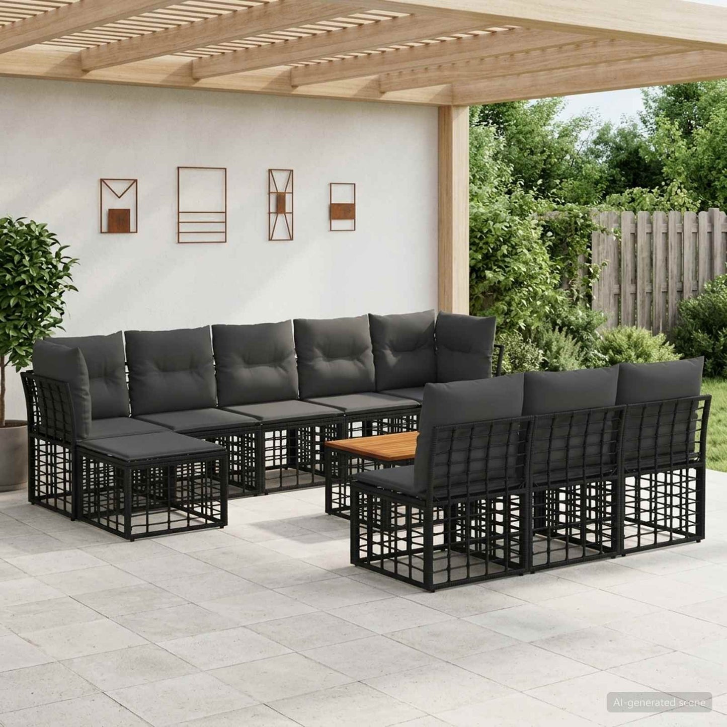 Outdoor-Sofagarnitur 11 pcs Schwarz und Dunkelgrau Polyester