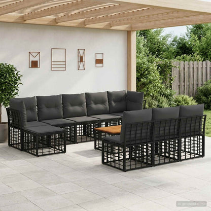 Outdoor-Sofagarnitur 11 stk. Schwarz und Dunkelgrau Polyester