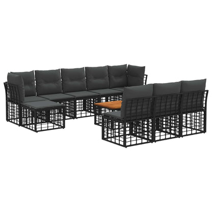 Outdoor-Sofagarnitur 11 stk. Schwarz und Dunkelgrau Polyester