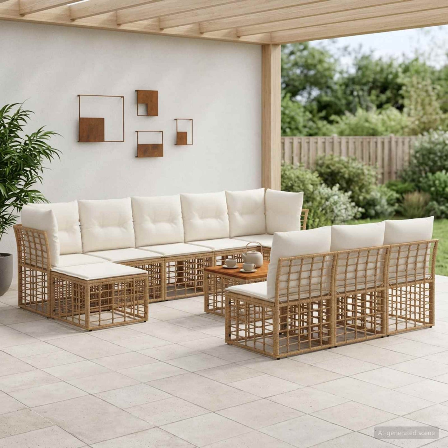Outdoor-Sofagarnitur 11 pcs Natürlich und Cremweiß Polyester
