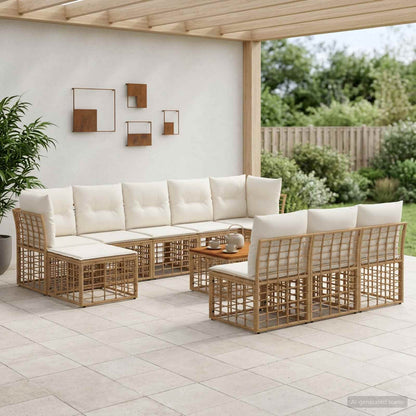 Outdoor-Sofagarnitur 11 stk. 10-Sitzer Natur und Cremeweiß