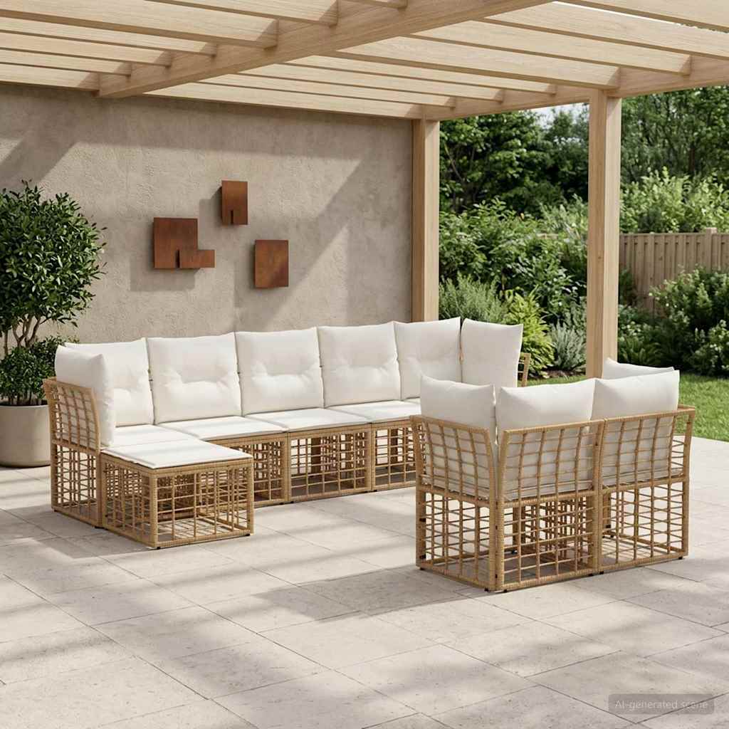 Outdoor-Sofagarnitur 9-Sitzer Natur und Cremeweiß Polyester