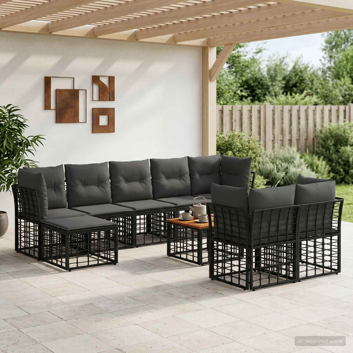 Outdoor-Sofagarnitur 10 pcs Schwarz und Dunkelgrau Polyester