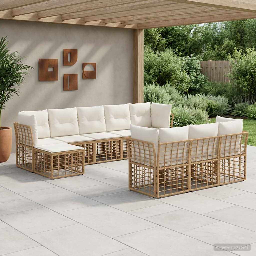 Outdoor-Sofagarnitur 10-Sitzer Natur und Cremeweiß Polyester