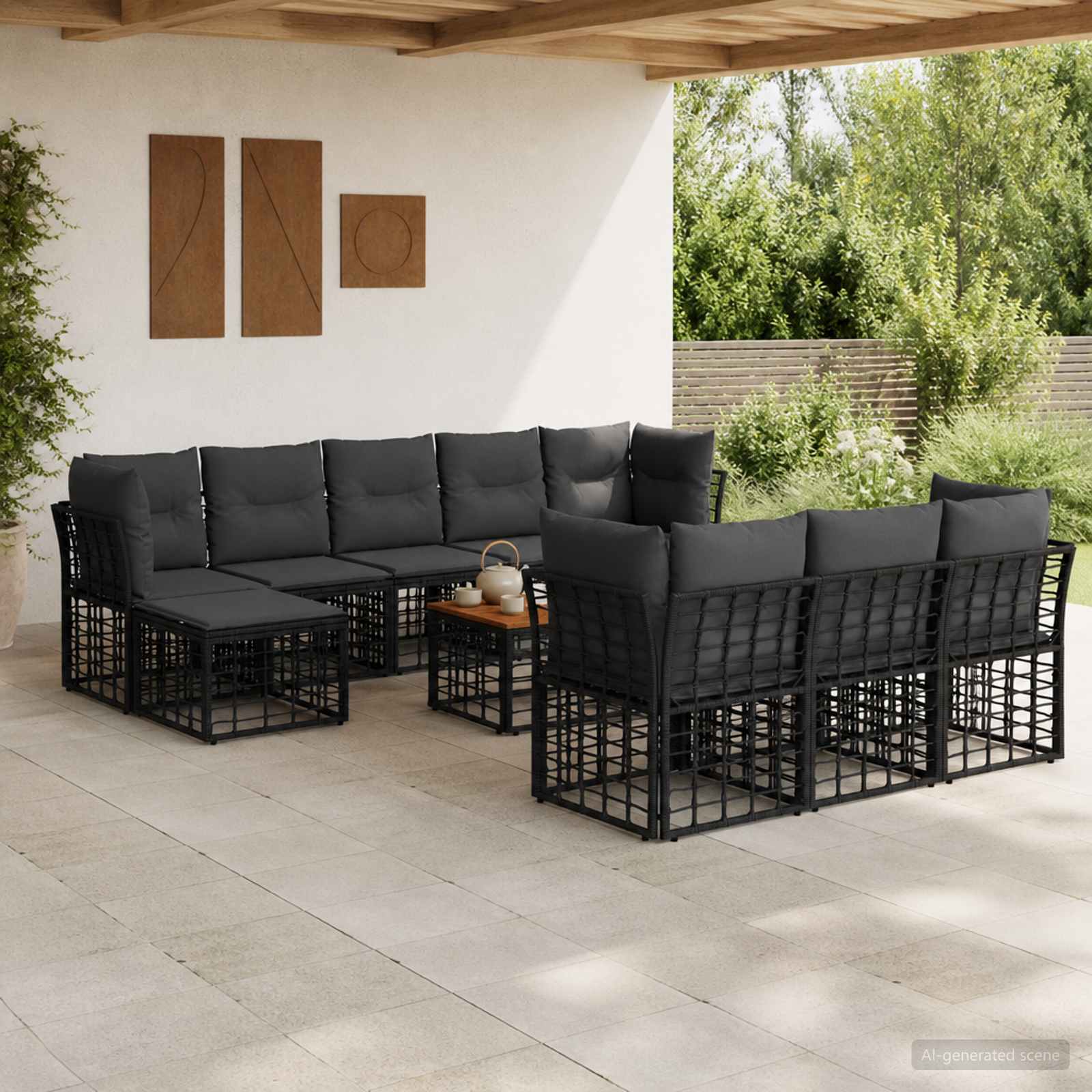 Outdoor-Sofagarnitur 11 pcs Schwarz und Dunkelgrau Polyester