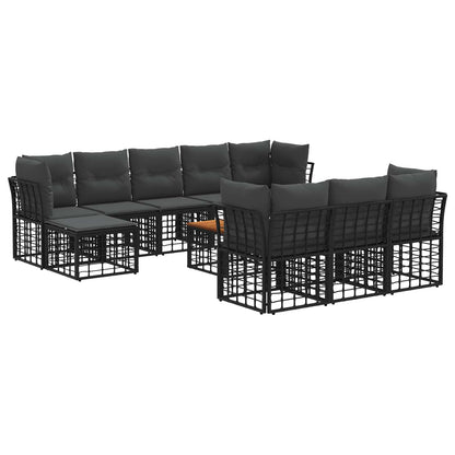 Outdoor-Sofagarnitur 11 stk. Schwarz und Dunkelgrau Polyester