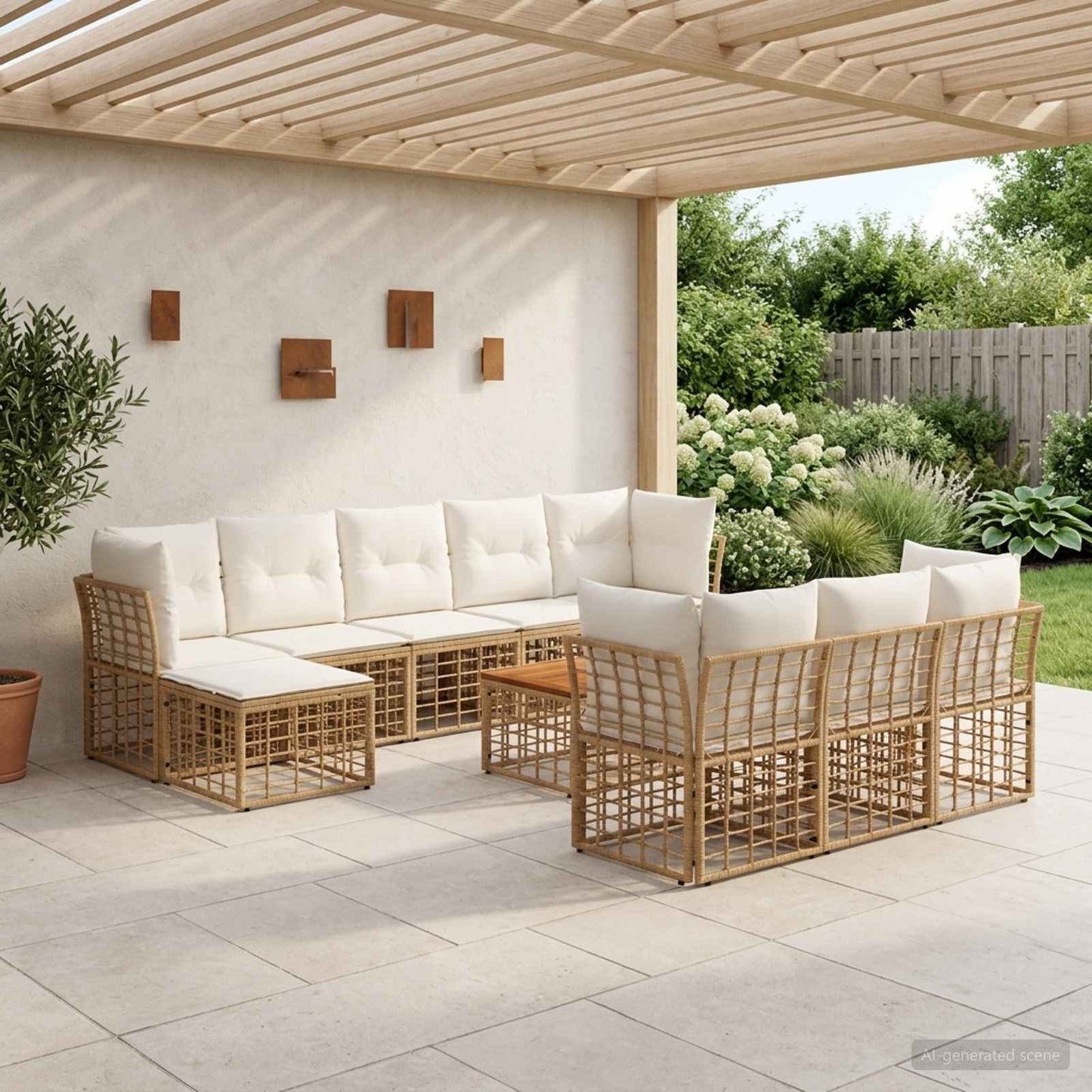 Outdoor-Sofagarnitur 11 pcs Natürlich und Cremweiß Polyester