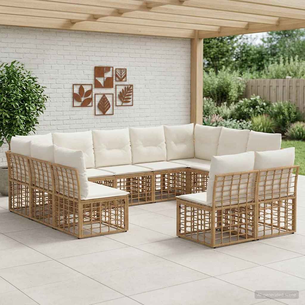 Outdoor-Sofagarnitur 11-Sitzer Natur und Cremeweiß Polyester