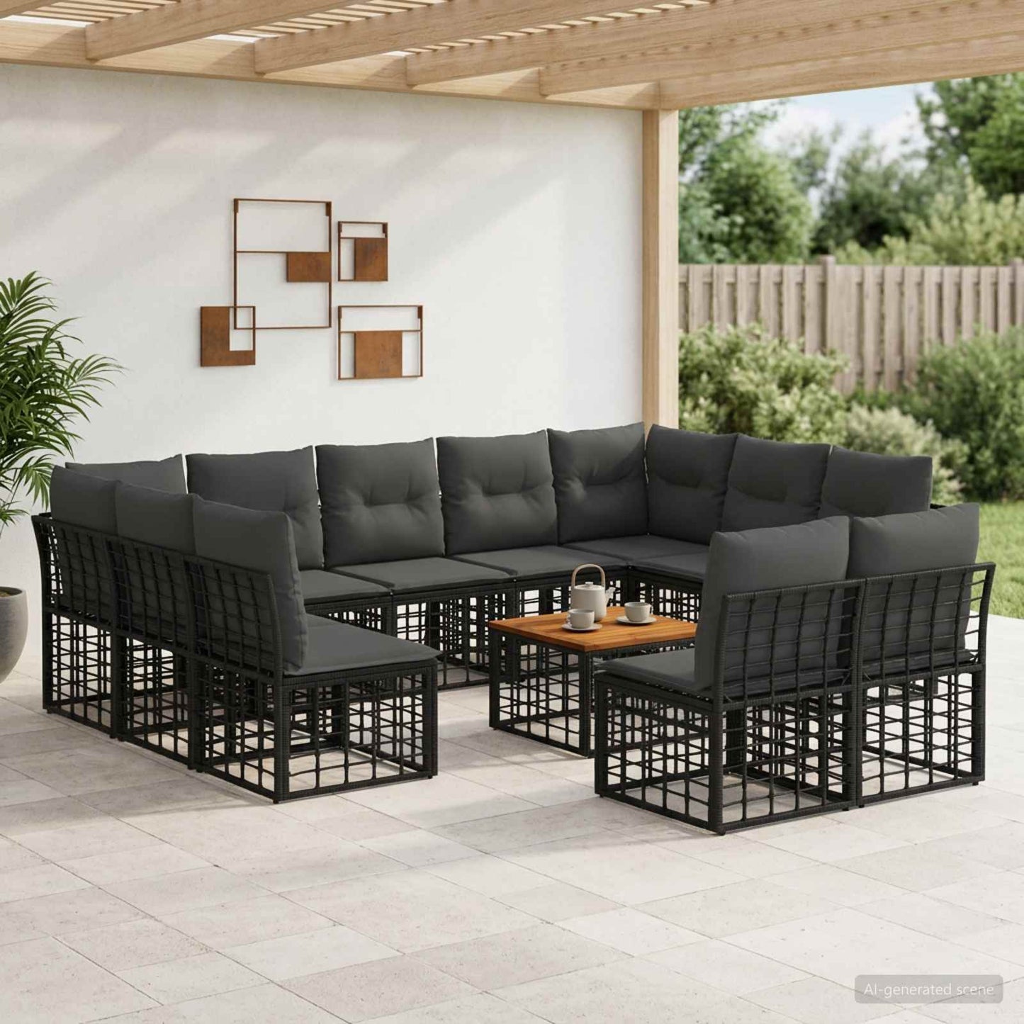 Outdoor-Sofagarnitur 12 pcs Schwarz und Dunkelgrau Polyester