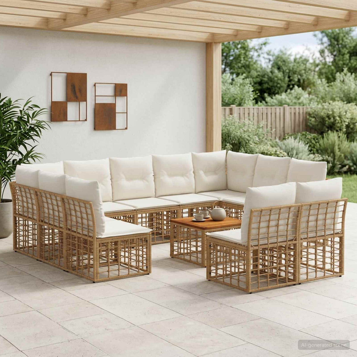 Outdoor-Sofagarnitur 12 stk. 11-Sitzer Natur und Cremeweiß
