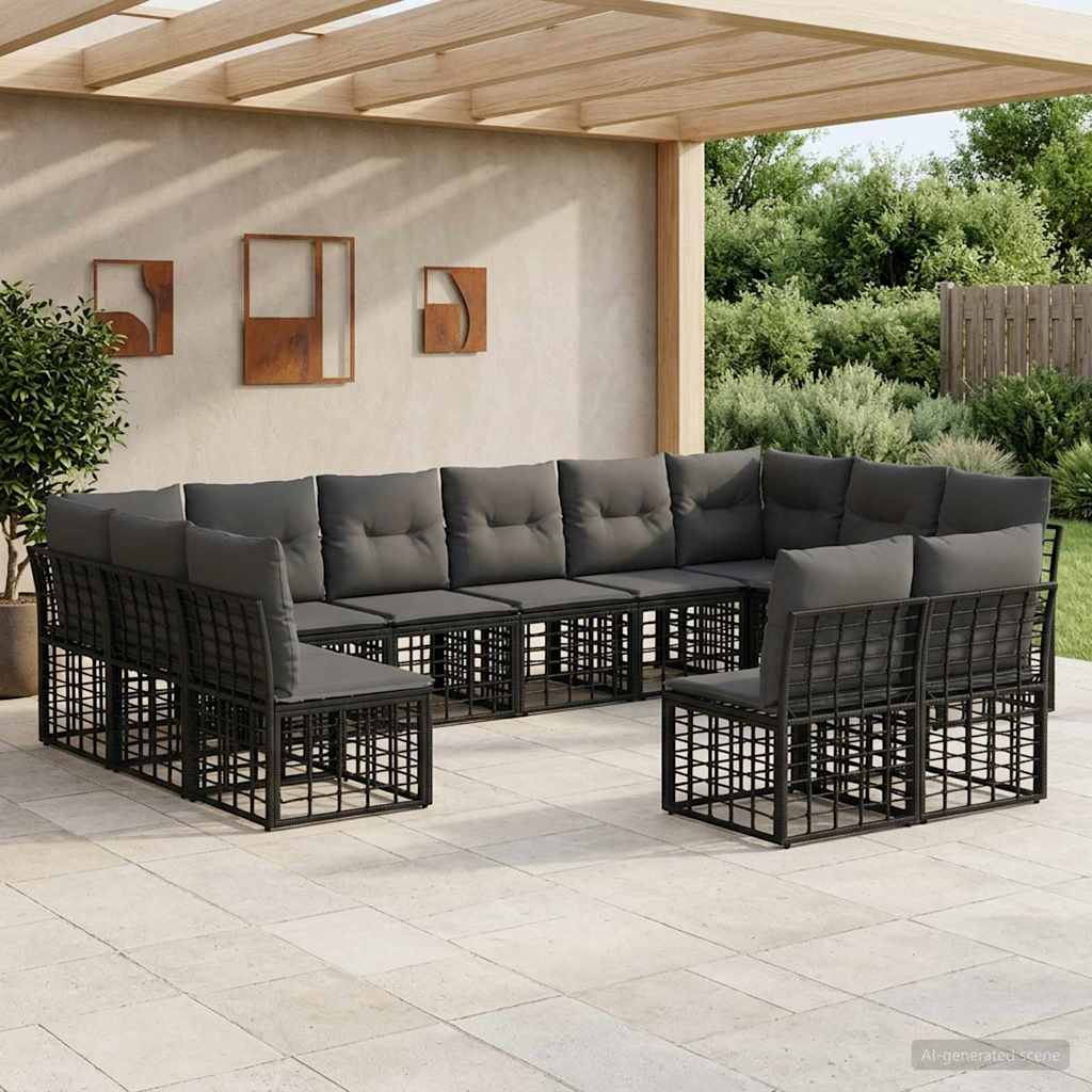 Outdoor-Sofagarnitur Schwarz und Dunkelgrau Polyester